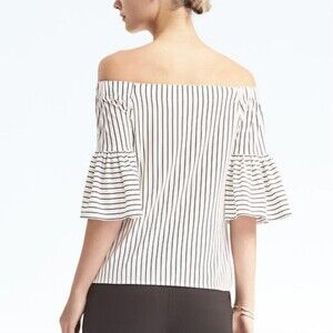 Banana Republic Women's Striped Crepe Off The Shoulder Top Size Small
